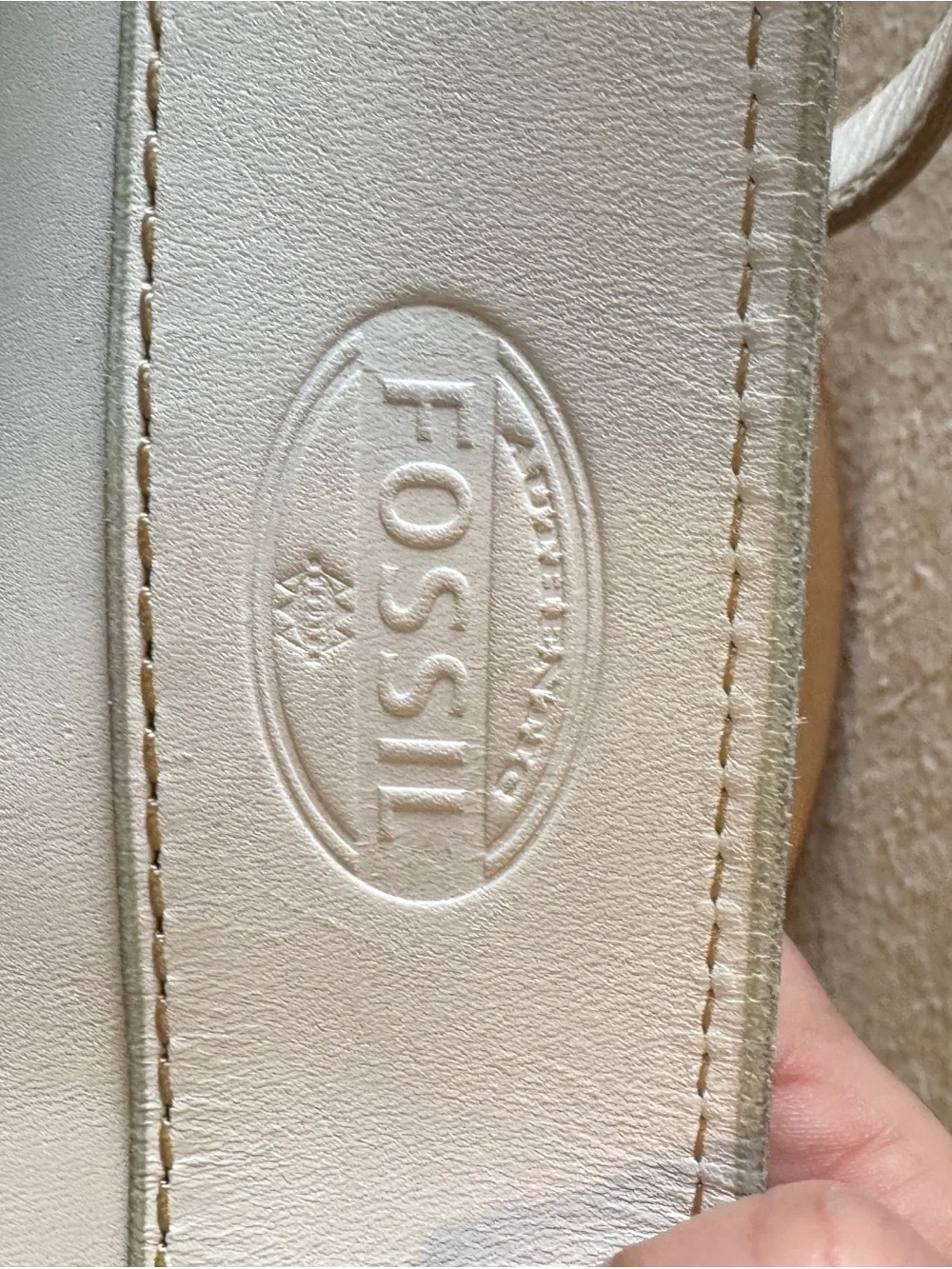 SAMPLE Fossil White Leather Tote Bag with Gold Accent - Austin Collection